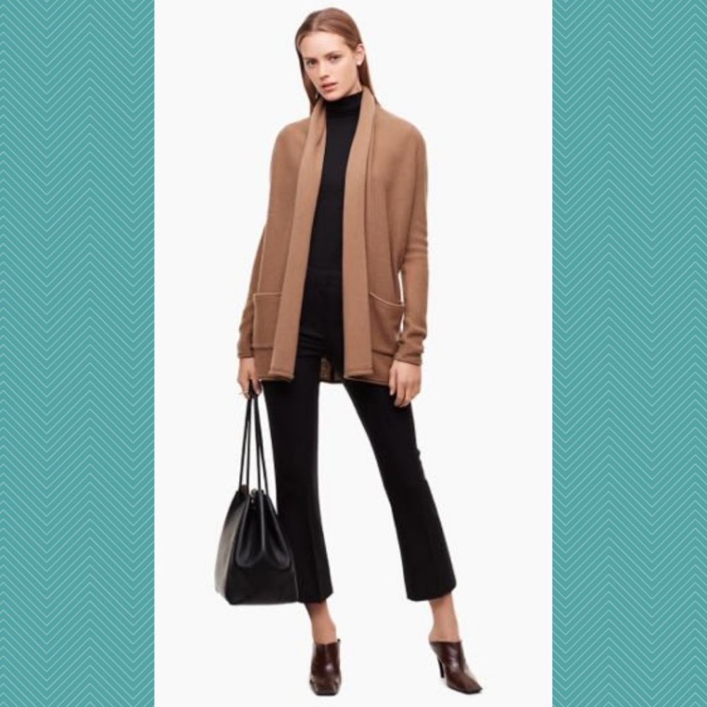 Babaton Beige Wool Cashmere Blend Open Front Beekman Cardigan